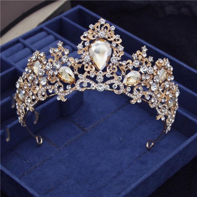 Barokk Nydelig Crystal Brude Tiaraer Dronning Krone Hodeplagg Prinsesse Brud Diadem Ball Bryllup Hår Smykker konkurranse