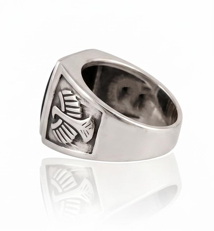 White Howlite Ring, 925 Sterling Silver Ring, Natural Howlite Men's Ring, Vintage Look Signet Ring, Mens Ring, Gift For Him