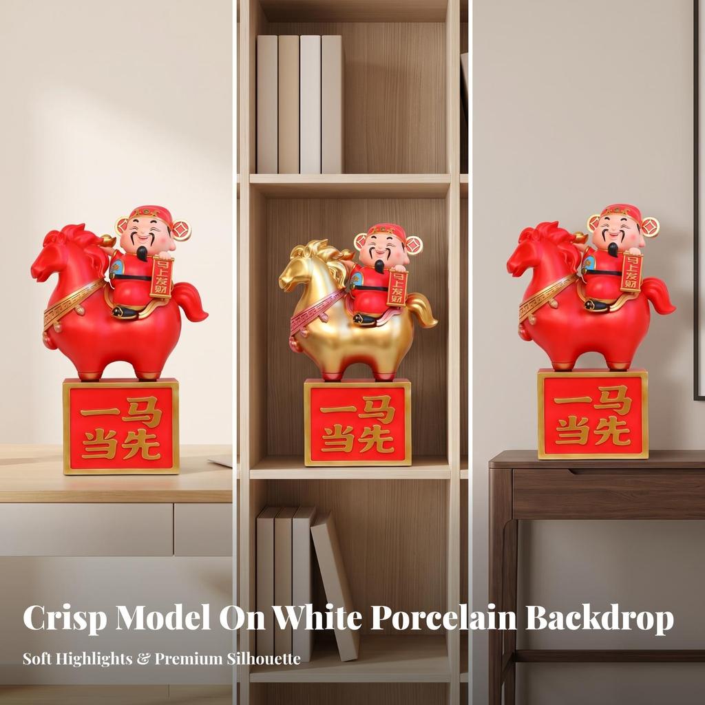 Horse Token Bank Box with God of Wealth Tabletop Glossy for Bookshelf