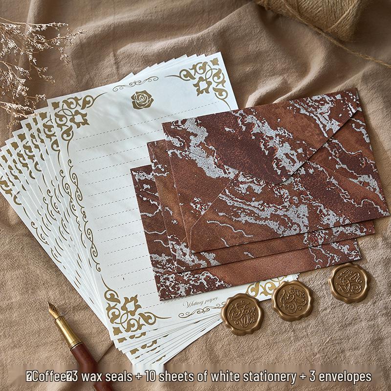 Retro Embossed Chinese Style Letter and Envelope Set with Wax Seal