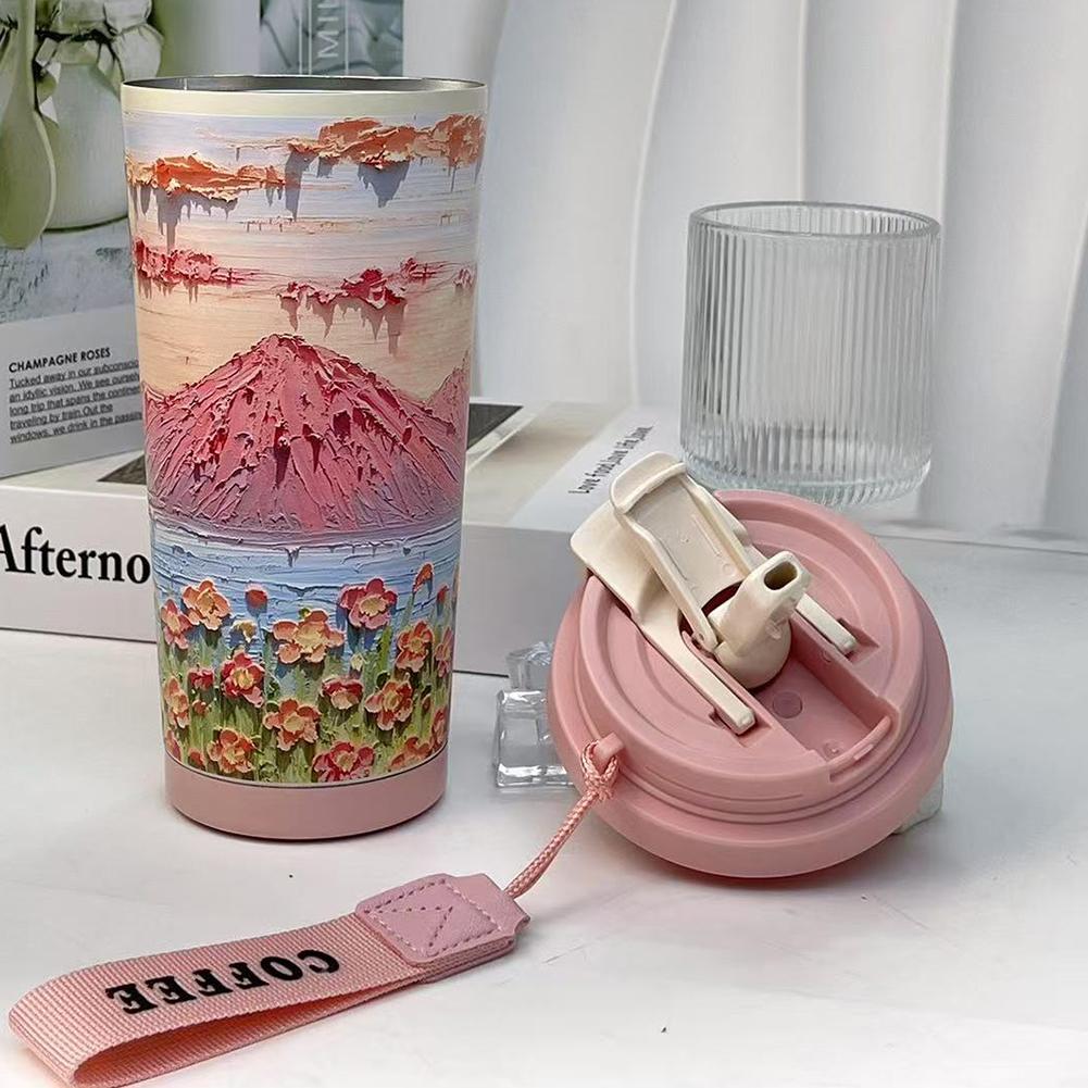 Bunte Blumen Garten Reise Kaffeebecher Wildblumen Becher Edelstahlbecher mit Deckel & Strohhalm Kaffeetasse Weihnachtsgeschenke