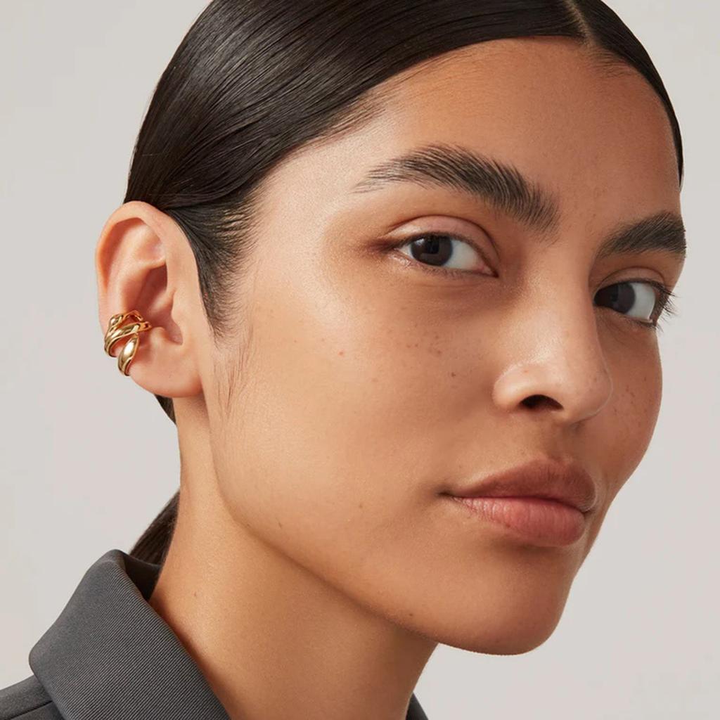 Yori Trendy Stainless Steel Double Layer Leaf Drop Ear Clip Bone 18K PVD Plated Stainless Steel No Piercing Earrings for Women