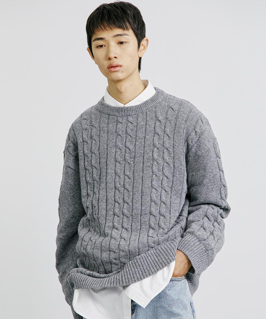 KND Ftts Chain Cable Cashmere Loose Fit Sweater Gray