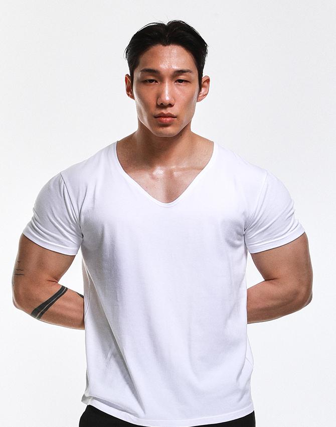 Rvd Cotton Modal Wide Y-Neck Short Sleeve T-Shirt (White) White/L