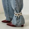 Trendy Charm Bright Surface Metal Heart-shaped Pendant Tassel Imitation Pearl Beaded Anklets for Women Jeans Ankle Chain Jewelry