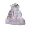 Winter Girls Thickened Warm Tulle Lace Vest Dress Chinese Hanfu Qipao Sleeveless Party Dress For Kids