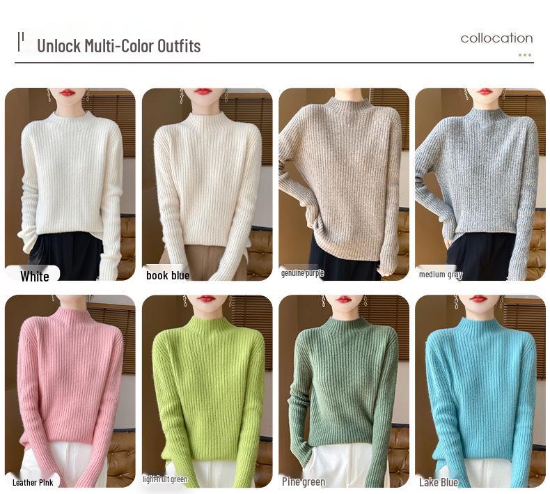 Damen Rollkragen 100% Wolle Verdickter Pullover - Modischer Strickpullover für Herbst und Winter