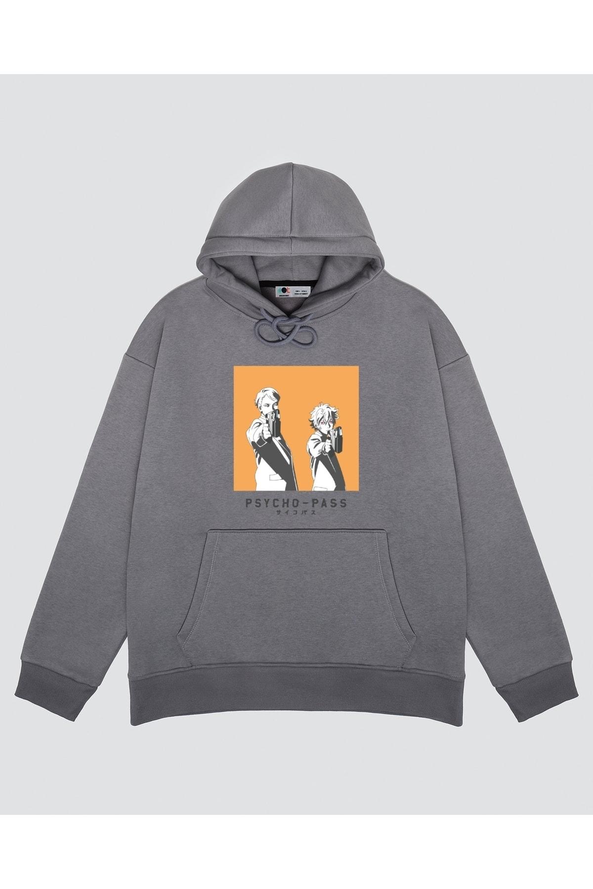 

Unisex Gri Kapşonlu Sweatshirt Psycho Pass