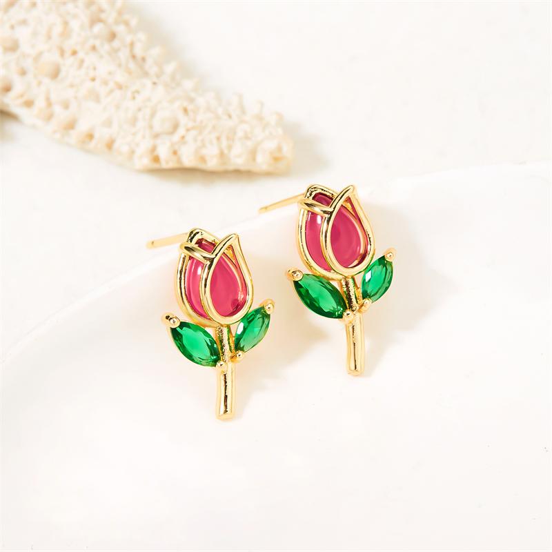 Trend New Flower Stud Earrings For Women Fashion Temperament Beautiful Elegant Tulip Earrings Sweet Girl Jewelry Accessories