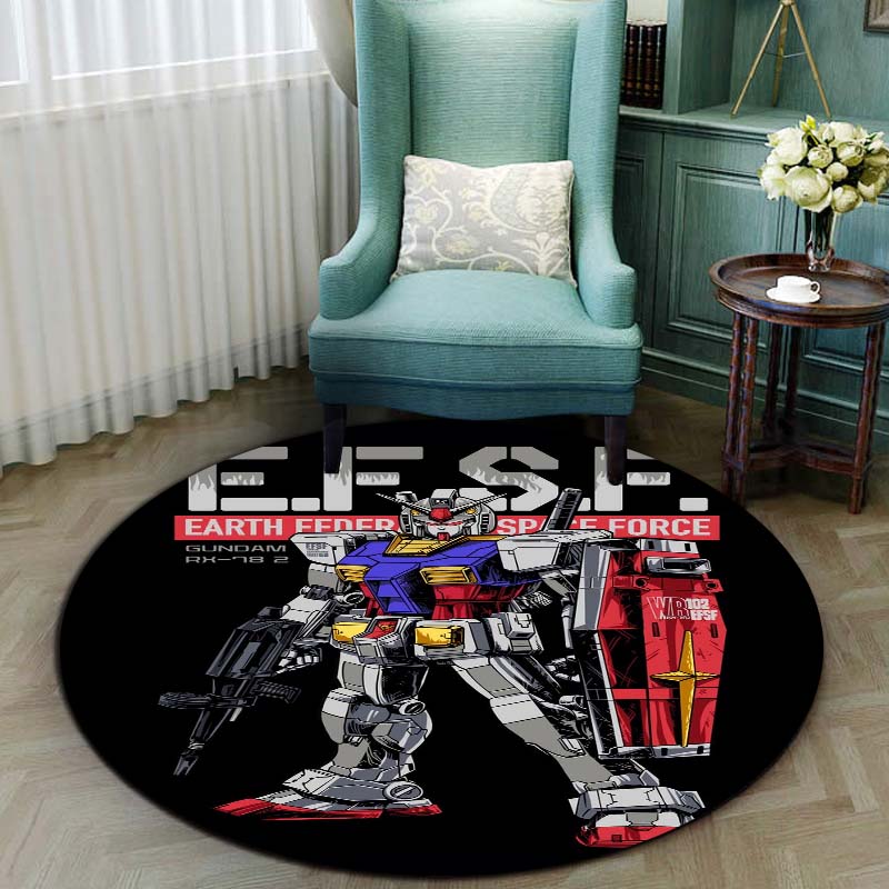 Mobile Suit Gundam cartoon round rug can be used to decorate living rooms, bedrooms, sofas, and game rooms; non-slip rug.66