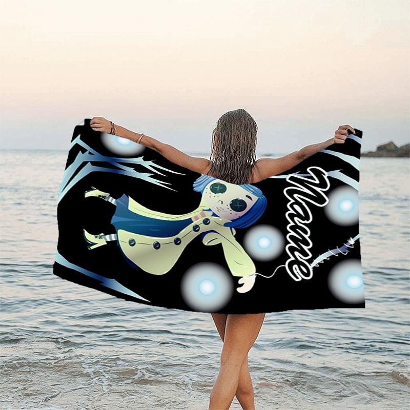 1pc Coraline7 Beach Towel with Custom Name, Beach/Swimming/Bath/Picnic/Camping Towel, Suitable for Seaside Beaches