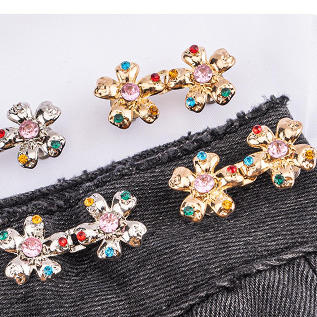 Flower Waist Tighten Pins for Pants Waist Cinch Button Clasp Brooch Clip Clothing Accs Easy Use Waist Fitness Snap Pin