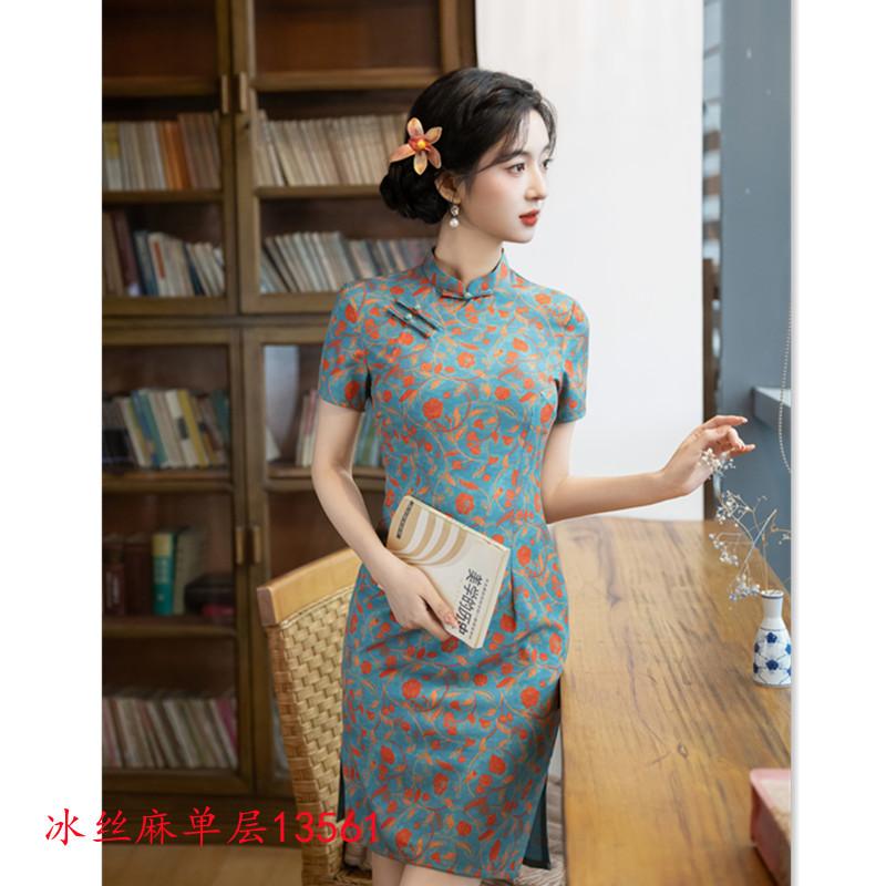New Chinese ice silk hemp single-layer short cheongsam 1011 summer new slim and thin young girl daily wear