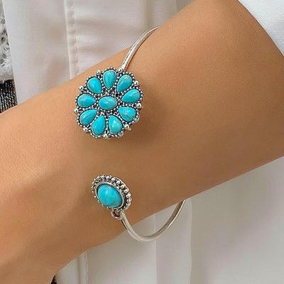 Europe/America Cross Border Bohemian Retro Ethnic Style Imitation Turquoise Bracelet for Women Jewelry Personalized Floral Bracelet