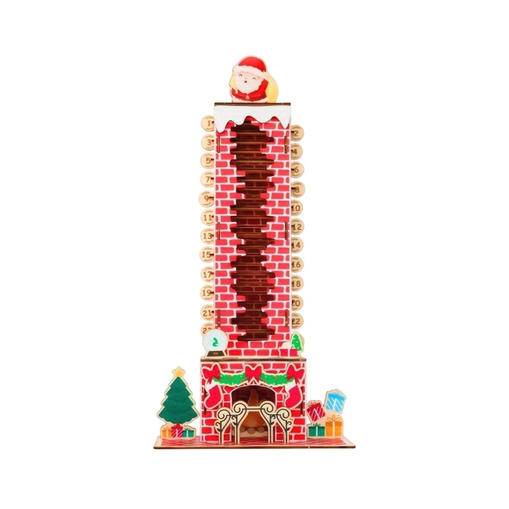 Hölzerner Weihnachtskalender mit Schornstein Countdown für Tisch und Fensterdekoration Feiertagsparty Dekoration