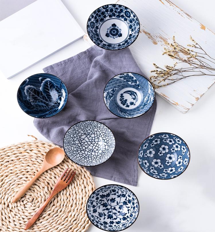 4.5 Inch Bowl, Creative Blue and White Porcelain, Ceramic Rice Bowl Set, Kitchen Tableware, Appetizer and Dessert Bowl, Gift Box