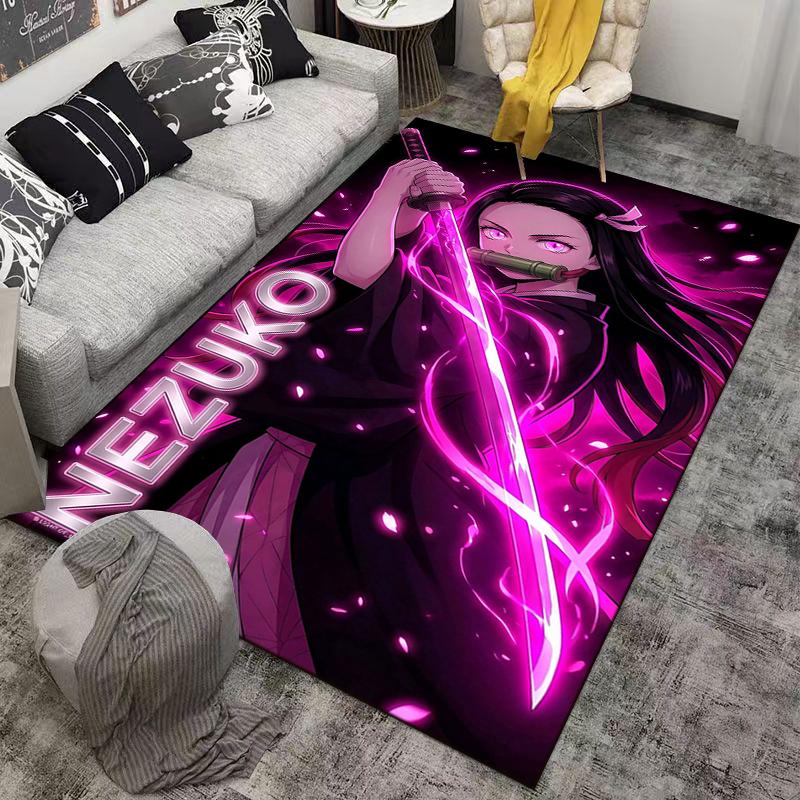 Anime-Mädchen mit Schwert Design Teppich, Nezuko Rosa Stil Heimdekor Geeignet für die Verwendung als Anti-Rutsch-Matte für Wohnzimmer Schlafzimmer Sofas