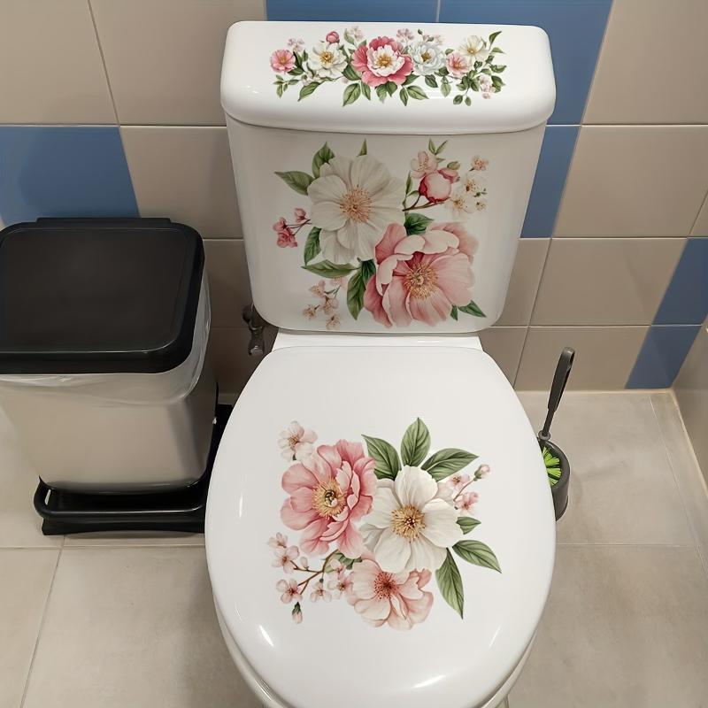 Waterproof Floral Toilet Decals With Vivid Pattern And Self Adhesive Perfect For Bathroom Home Decoration