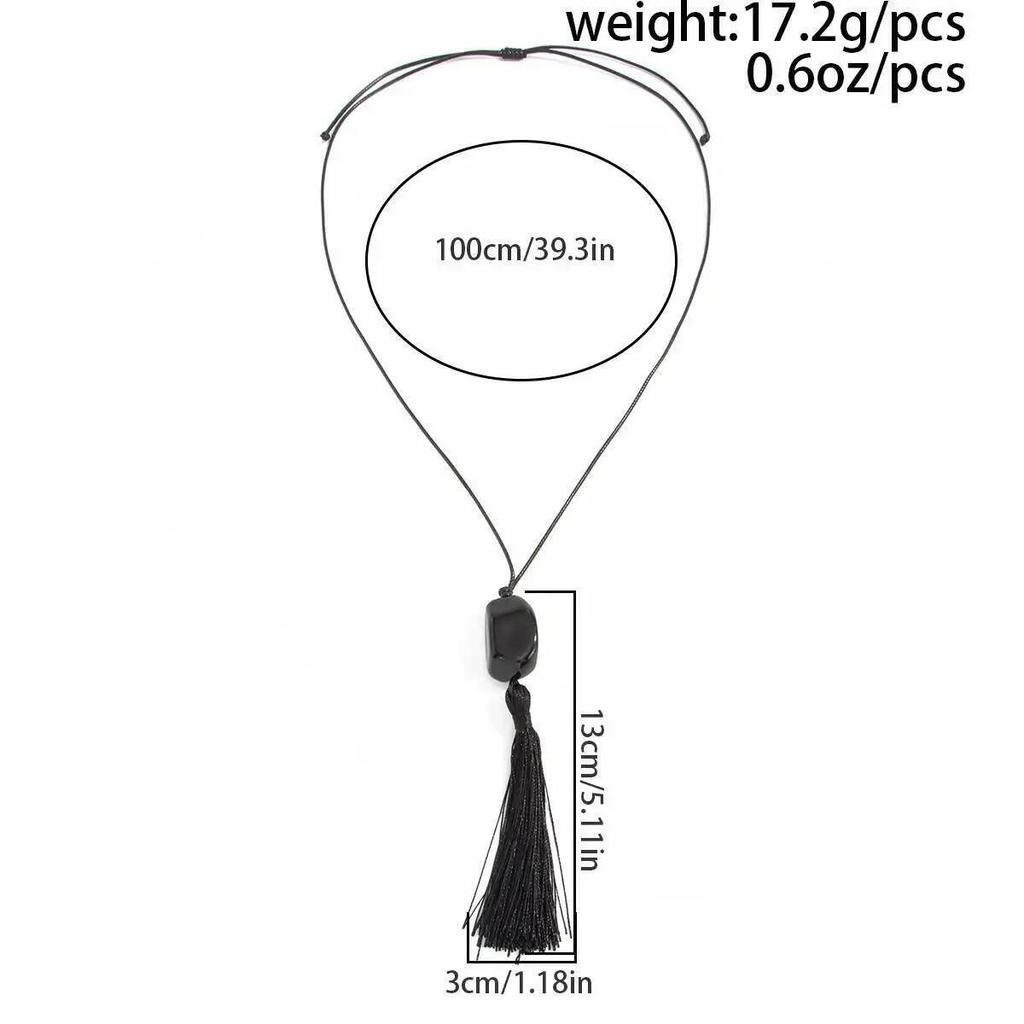 KunJoe Nieuwe Trendy Zwarte Acryl Geometrische Hanger Ketting Dames Eenvoudige Koord Ketting Lange Kwast Trui Ketting Mode Sieraden Cadeau