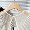 Perspective Sheer Mesh Mini Capelet Women Pearls Beading Fake Collar Shawl Scarf