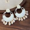 Bohemian Natural Raffia Shell Tassel Hollow Round Long Dangle Earrings for Women Beach Party Jewelry