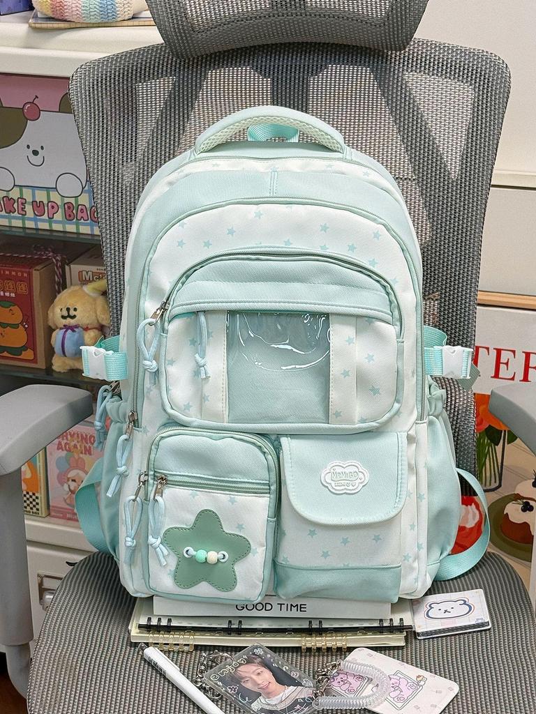 Schoolbag New Fresh and Sweet High-value Backpack Female Dopamine Transparent Pain Bag Japanese Junior High School Students Backpack Female