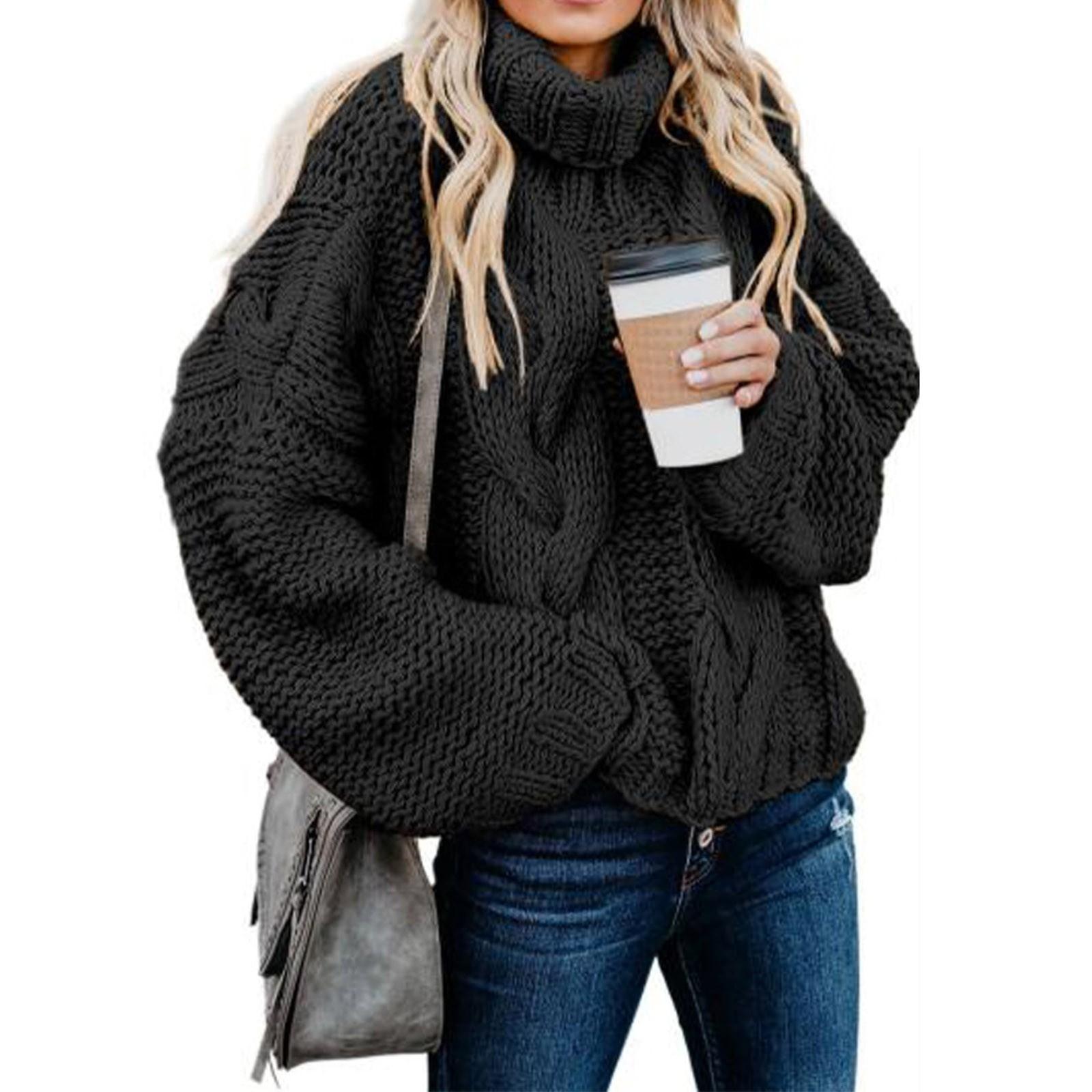 

Женская повседневная водолазка с длинным рукавом, пуловер массивной вязки, свитер, джемпер, топы, свитер XXL чёрный