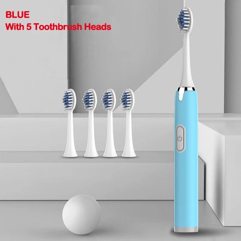 

Электрические зубные щетки для взрослых, детская отбеливающая зубная щетка Ixp7, водонепроницаемая сменная батарея типа АА, версия с насадкой для щетки, дорожный набор 5PCS Blue