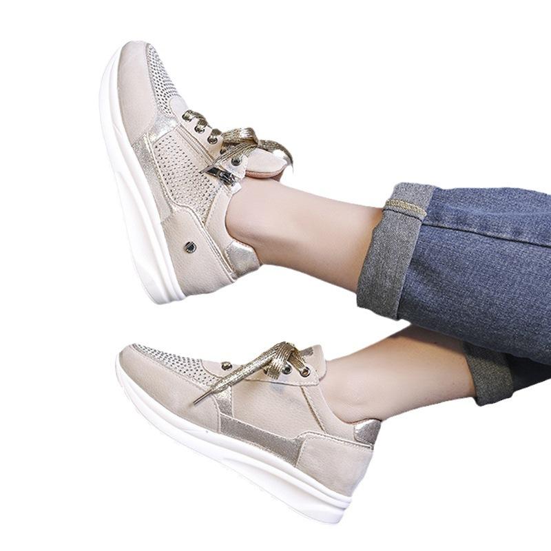 flat-bottomed casual round head rhinestone single shoes women's shoes European and American fashion heightening casual shoes women's board shoes