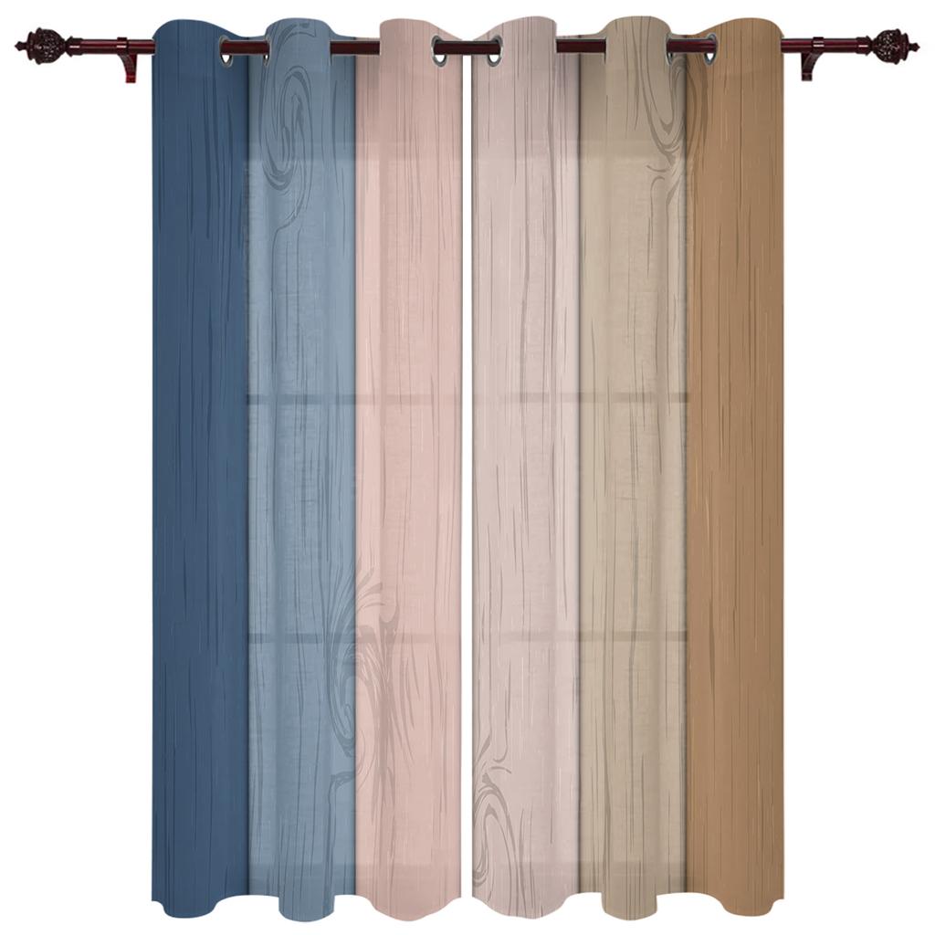 Window Curtains for Living Room Retro Yellow Gray Gradient Wood Grain Curtains for Child Bedroom Kitchen Decor Blinds Drapes