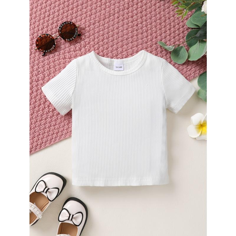 2pcs Set Of Elegant, Sweet, And Cute Little Girl'S Neat Color Pit Stripe T-shirt And Butterfly Print Ruffled Denim Jumpsuit Suitable