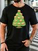 Unisex Short Sleeve T Shirt Burger Christmas Tree Graphic Tee Food Print Tops Summer Soft Cotton Casual Street Wear For Adult Male