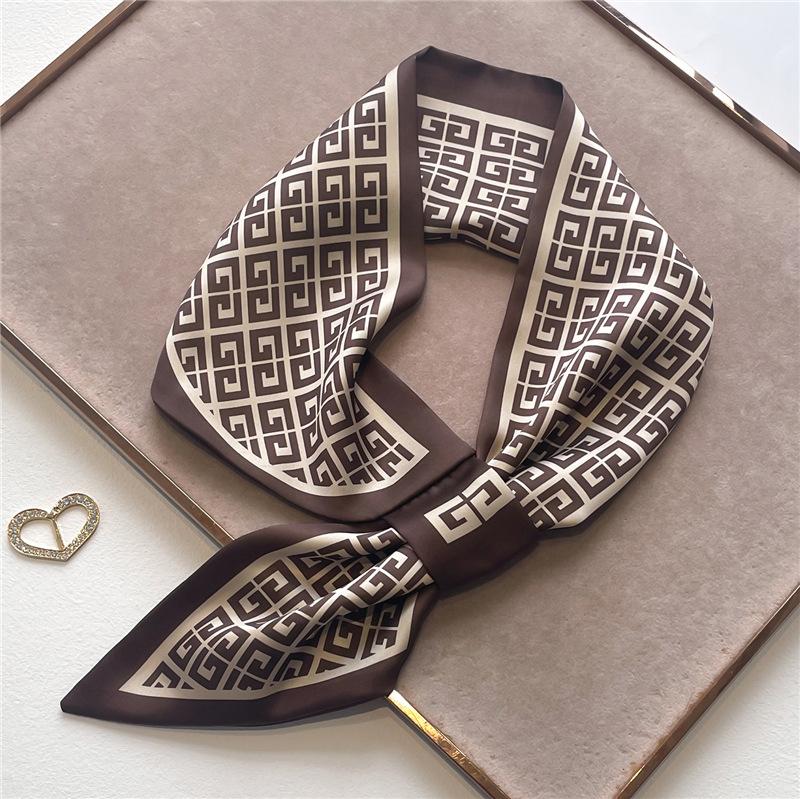Fashion Silk Scarf Diagonal Long Silk Scarf Spring and Summer New Imitation Silk Stripe with Shirt Scarf Women's Scarf