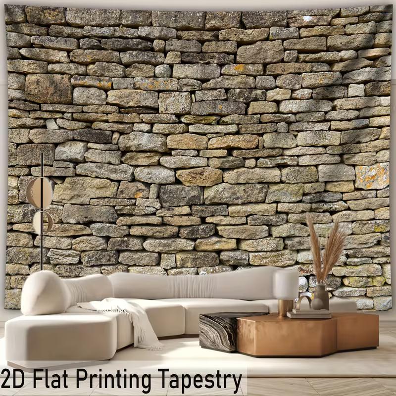 2D Rustic Stone Wall Backdrop, Vintage Brick Rock Wall Tapestry for Photo Booth