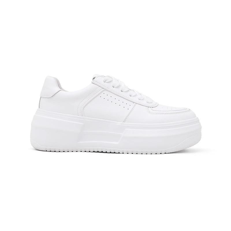 Leather Platform White Shoes Women's Spring and Summer Cowhide Shoes Versatile Sports Shoes Muffin Sole Casual Shoes Board Shoes