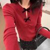 French High-grade Bow Knit Bottom Shirt Female New Autumn and Winter Temperament Students Long-sleeved Sweater Top