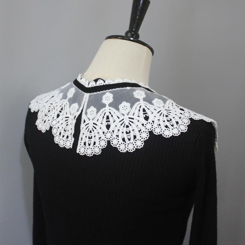 Women Girls Mesh Embroidery Shoulder Wrap Detachable Fake Collar Shawl Cape Decorative Collar Shirt Sweater Lapel Capelet
