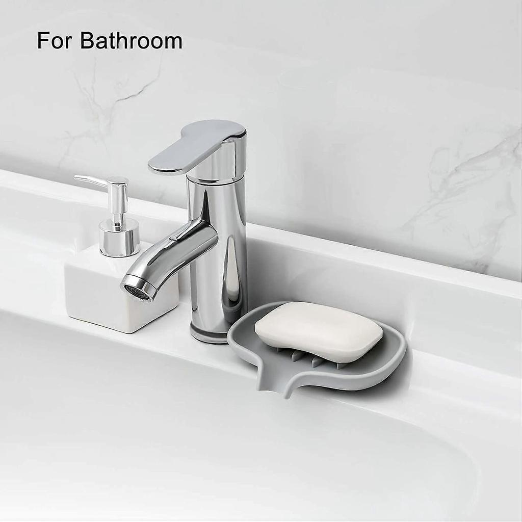 Bathroom Silicone Soap Dish, Shower Soap Holder with Drain Tray, Kitchen Sink Waterfall Soap Tray, 2-piece Set