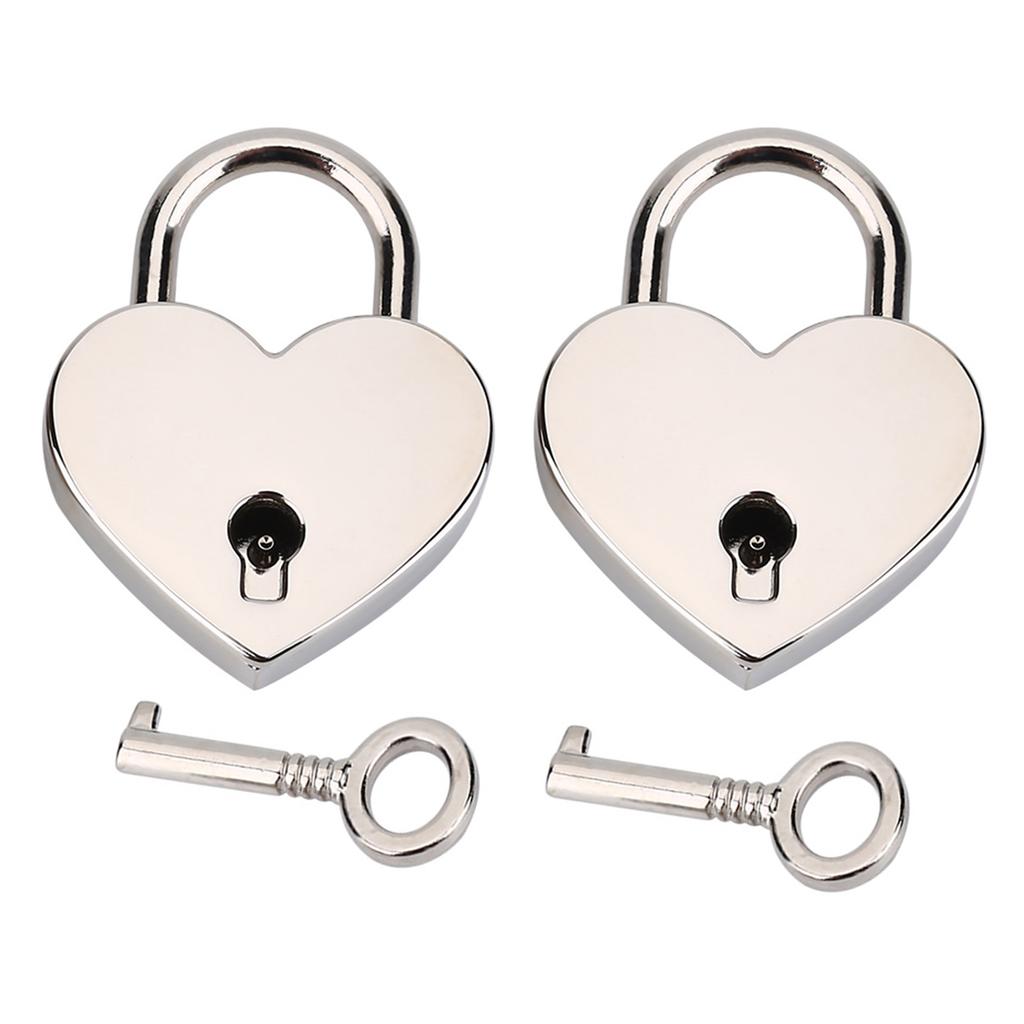 2 Sets Heart Shaped Padlock & Skeleton Key Metal Lock for Luggage Diary Book Jewelry Box