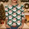 Women's Casual Christmas Print Three-Quarter Sleeve Neck Blouse