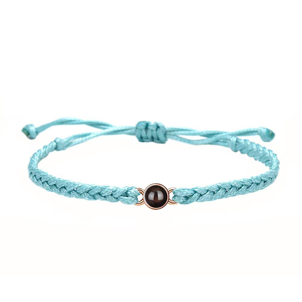 Handmade Woven Stainless Steel Bracelet with Custom Photo and 'I Love You' In 100 Languages Projection