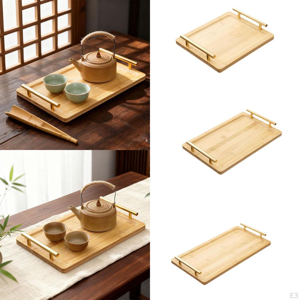 Serving Tray Coffee Table with Metal Handles Rectangular Platter Snack Trays for Food