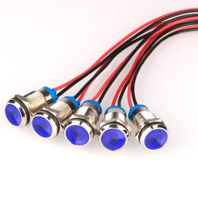Kiligen 5pcs LED Étanche Voyant Lumineux Voyant Pilote Indicateur de Signal 10mm AC/DC 12-24V (Bleu)