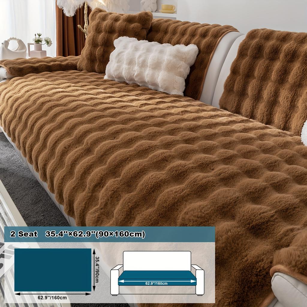 1pc Imitation Rabbit Plush Sofa Cushion, Fuzzy Non Slip Sofa Slipcover, Furniture Protector, For Bedroom Office Living Room Decor