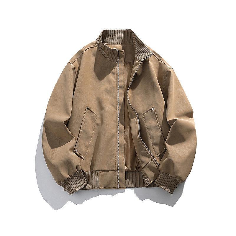 Amerikanische Retro PU-Leder Bomberjacke - Unisex Herbst/Winter Stehkragen Baseball Pilot Style