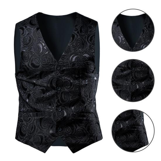 Männer Weste Mantel Ärmellos Blumendruck Formale Slim Fit Strickjacke Hochzeit Party V-ausschnitt Plus Größe Einreiher Bräutigam Weste Männer Kleidung