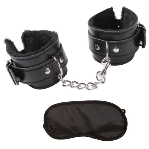 YFFSFDC SM Restraints, Black Eye Mask, Handcuffs, Adult Handcuffs, Blindfold, Adult Toys, SM Cosplay, Adjustable Restraint Bracelet, Unisex (Set of 2)
