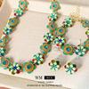Vintage-Inspired Floral Pendant Necklace Set With Enamel Drip Detail Alloy Chain Women Retro Chic Locket Jewelry