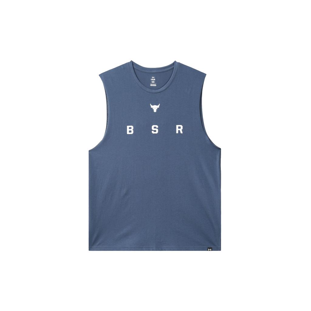 Under Armour Project Rock Show Your Work Potisk písmen Kulatý výstřih Tréninková bezrukávová vesta Pánské vesty Downpour-Gray 1385939-044