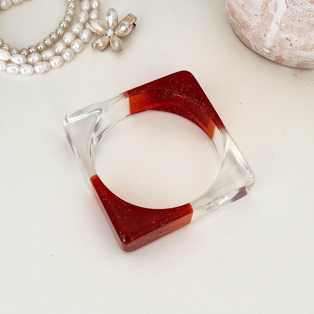 Colorful Pearly Lustre Chunky Bracelet Geometric Square Hand Ring Acrylic Resin Bangle  Girls красный